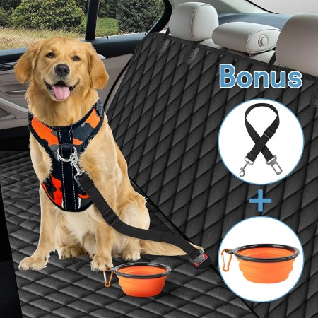 Dog Car Seat Cover for Back Seat, Car Seat Covers for Dogs with Side Flaps,100% Waterproof Pet Seat Cover Hammock with Dog Bowls and Seat Belts, Durable Soft Pet Seat Protector for Cars Trucks SUVs